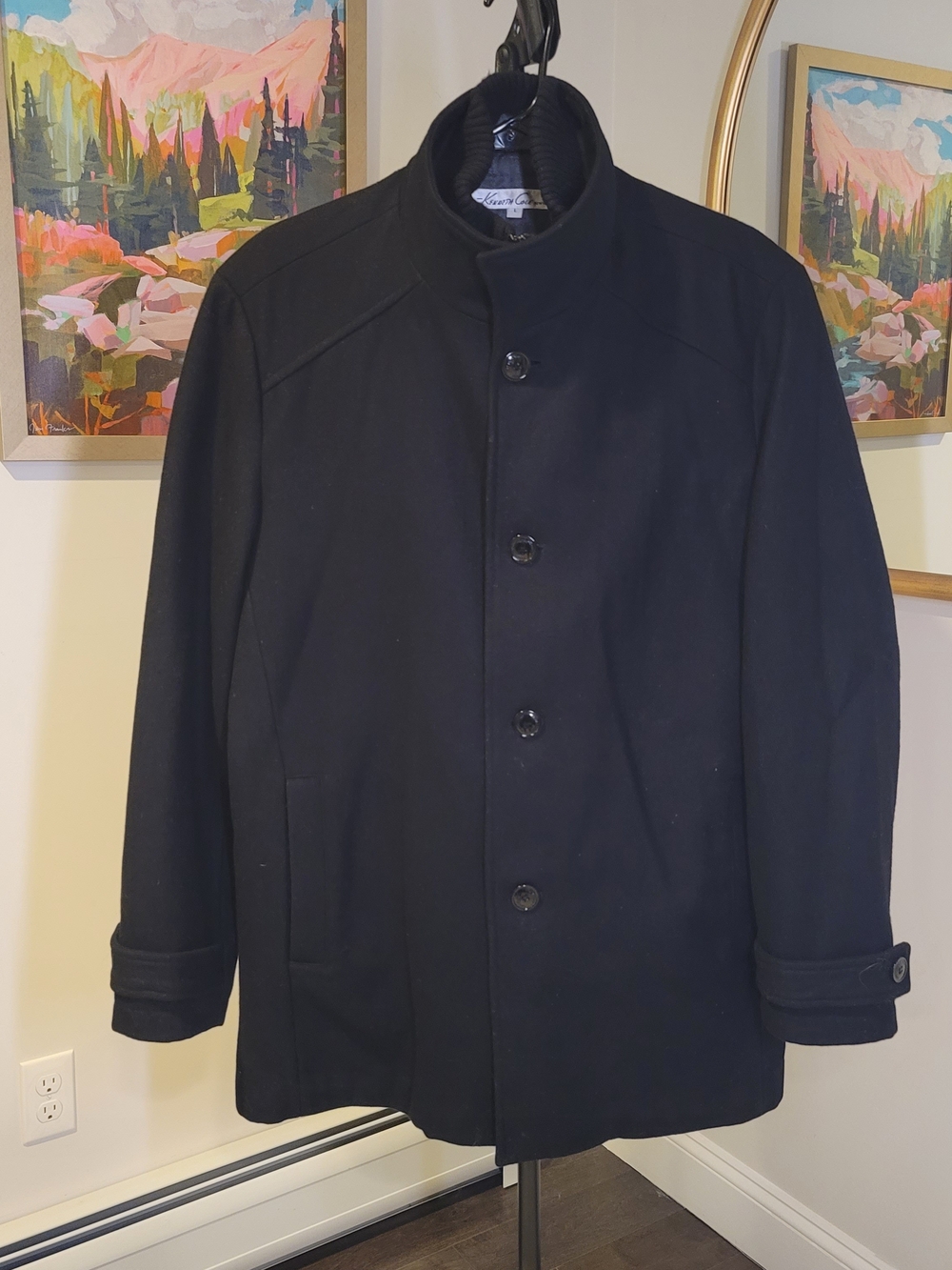 EUC KENNETH COLE New York Wool Blend Car Coat with Quilted Lining Black Men's L